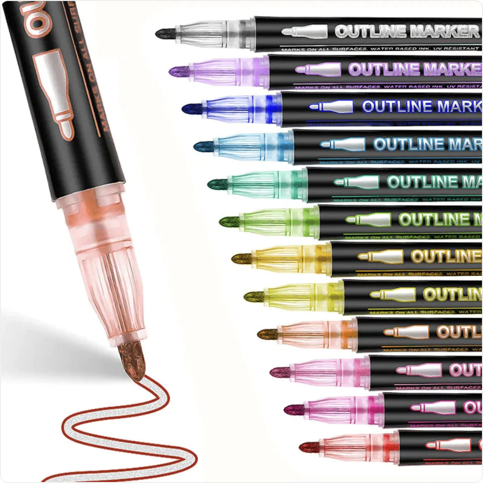 48-Color Double-Line Metallic & Fluorescent Pen Set