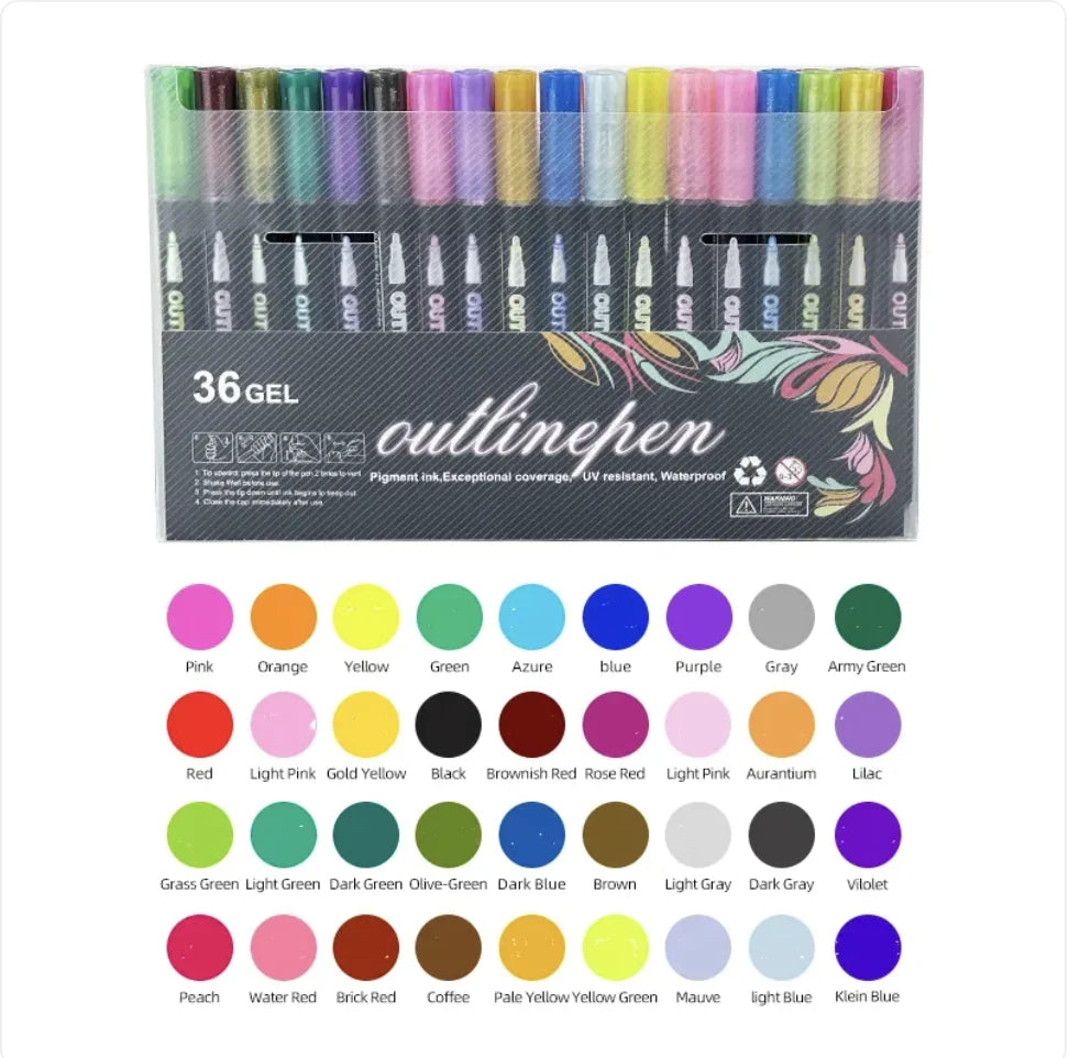 48-Color Double-Line Metallic & Fluorescent Pen Set