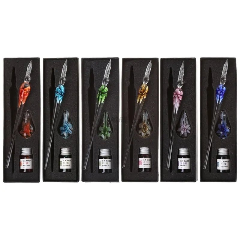 Elegant Crystal Floral Glass Dip Pen