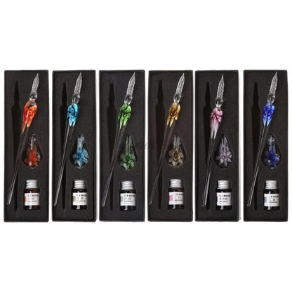 Elegant Crystal Floral Glass Dip Pen