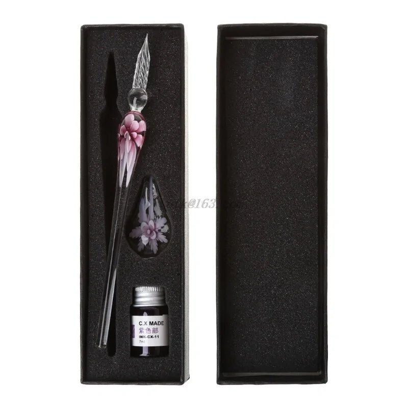 Elegant Crystal Floral Glass Dip Pen