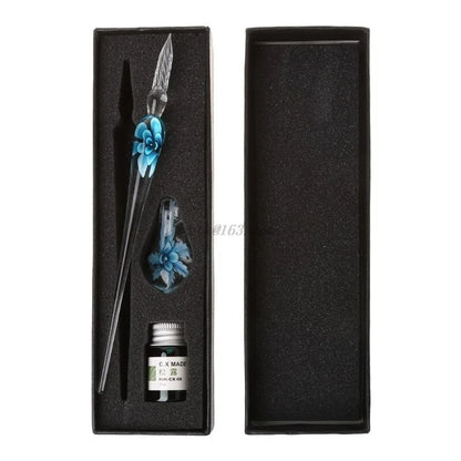 Elegant Crystal Floral Glass Dip Pen