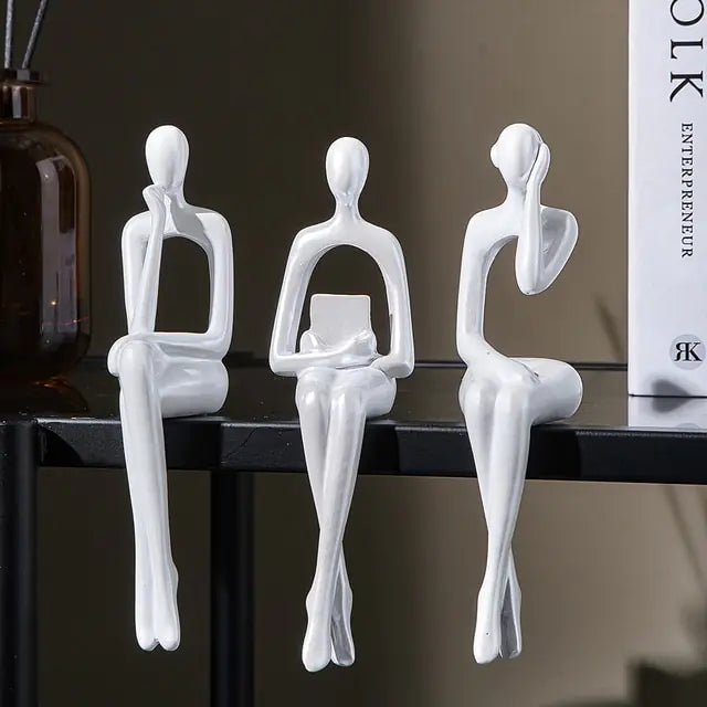 Three Nordic style decorative art figurines. White colored, sitting next to each other- Epiceasyshop1