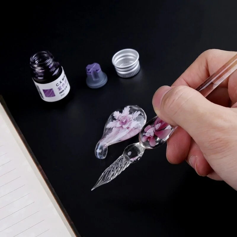 Elegant Crystal Floral Glass Dip Pen