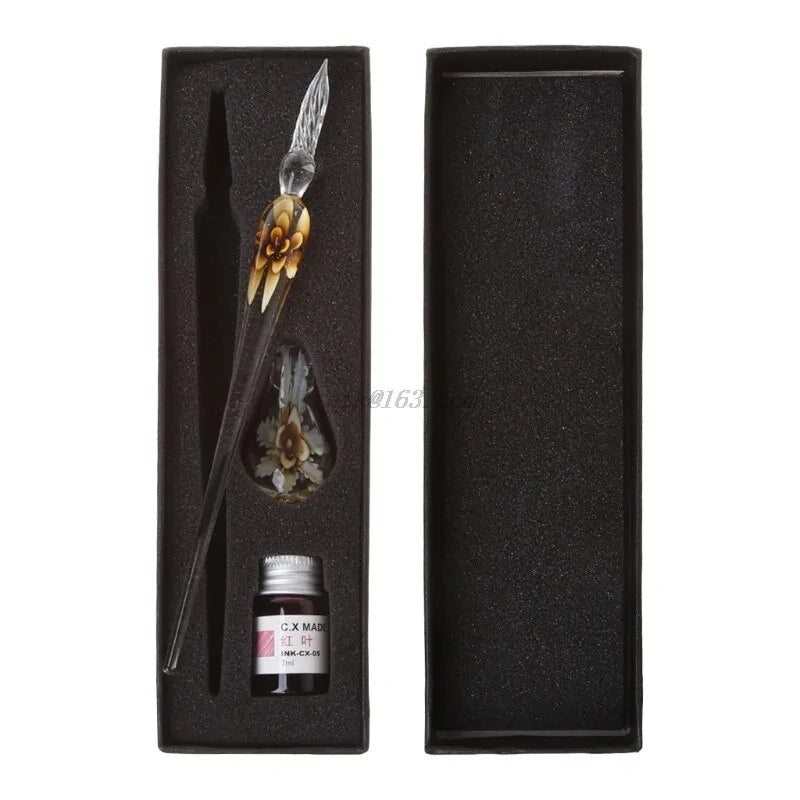 Elegant Crystal Floral Glass Dip Pen