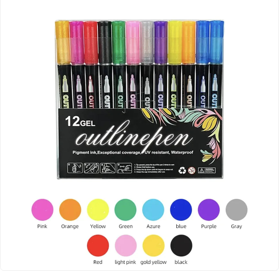 48-Color Double-Line Metallic & Fluorescent Pen Set