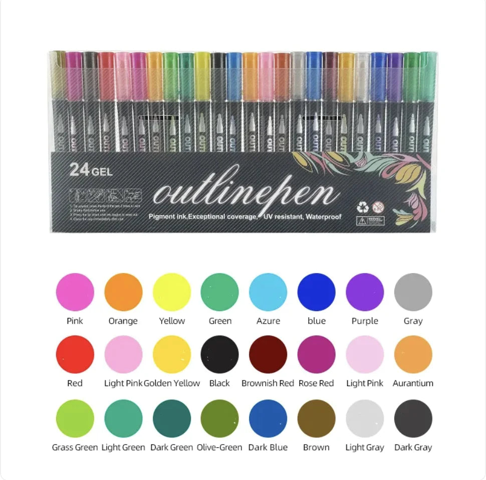 48-Color Double-Line Metallic & Fluorescent Pen Set