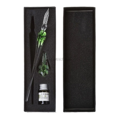 Elegant Crystal Floral Glass Dip Pen