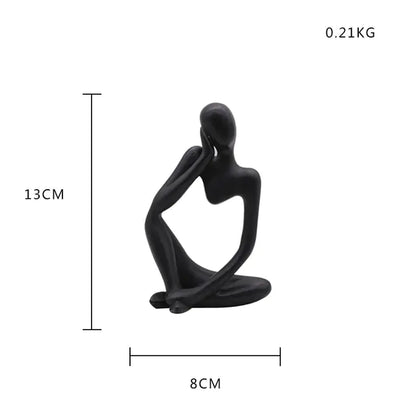 Nordic style decorative art figurines. Black colored, sitting with one hand on the face. 13 cm high - Epiceasyshop1