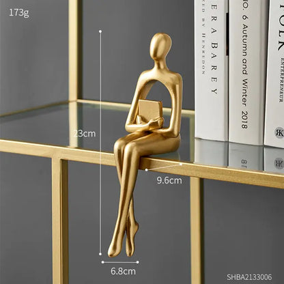 Nordic style decorative art figurines - Gold colored-sitting, holding book- 23cm hight-Epiceasyshop1