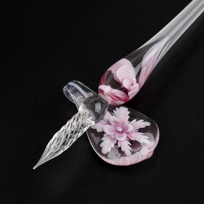 Elegant Crystal Floral Glass Dip Pen