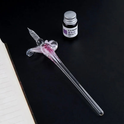 Elegant Crystal Floral Glass Dip Pen