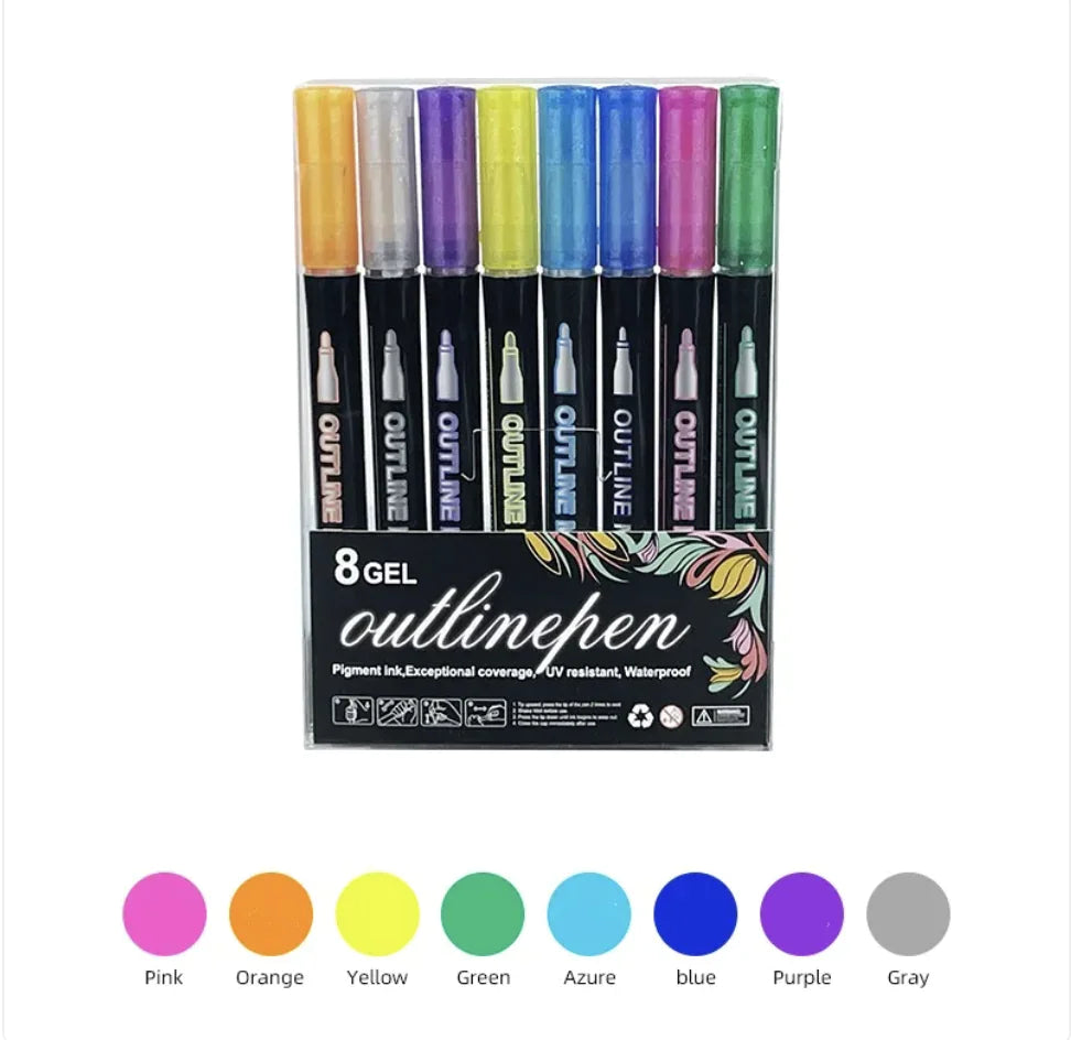 48-Color Double-Line Metallic & Fluorescent Pen Set