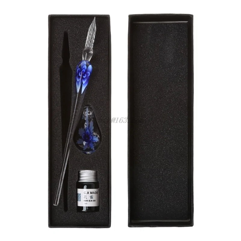 Elegant Crystal Floral Glass Dip Pen